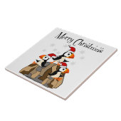 Funny Merry Kerstmis Puffin Birds and Snow Tegeltje (Zijkant)