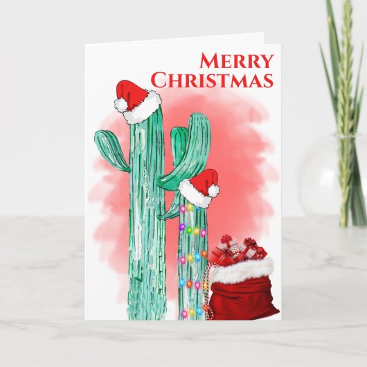 Funny Merry Kerstmis Southwest Saguaro Cactus Feestdagen Kaart (Voorkant)