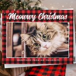 Funny Merry Kerstrozwarte foto Feestdagenkaart<br><div class="desc">Het ontwerp bestaat uit een rood en zwart tartan patroon. Voeg een aangepaste foto van je kat toe. 'Meowy Kerstmis'-groet van je kat! Hier te vinden op: http://www.zazzle.com/store/selectpartysupplies</div>