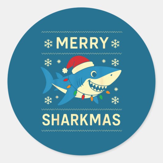 Funny Merry Sharkmas Christmas Shark Humor  Ronde Sticker (Voorkant)