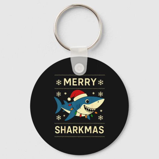 Funny Merry Sharkmas Christmas Shark Humor  Sleutelhanger (Voorkant)