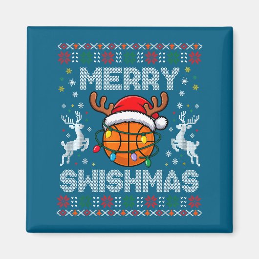 Funny Merry Swishmas Basketball Christmas Reindeer Magneet (Voorkant)