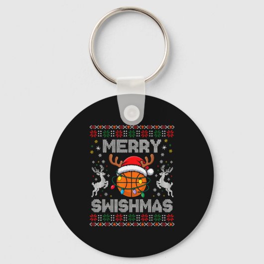 Funny Merry Swishmas Basketball Christmas Reindeer Sleutelhanger (Voorkant)
