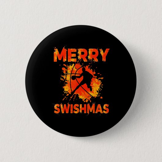 Funny Merry Swishmas Ugly Christmas Basketball Pla Ronde Button 5,7 Cm (Voorkant)