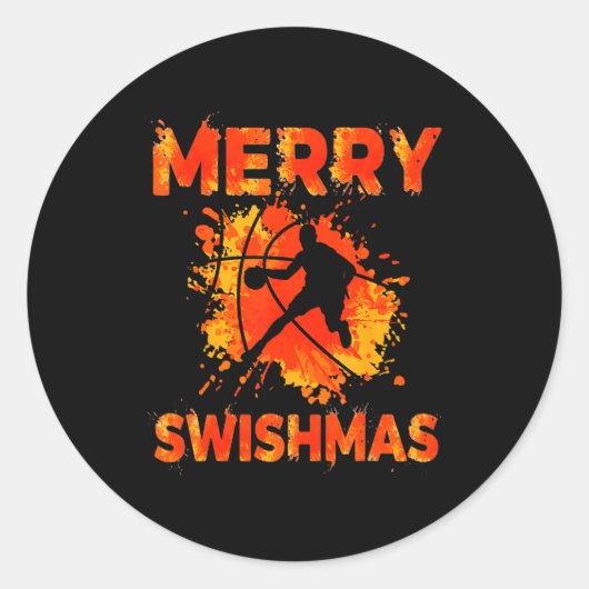 Funny Merry Swishmas Ugly Christmas Basketball Pla Ronde Sticker (Voorkant)