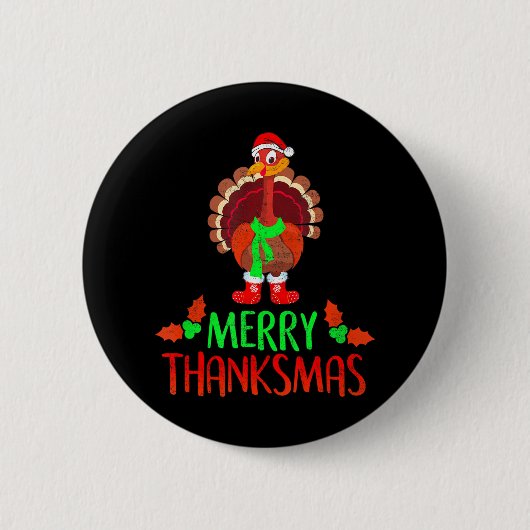 Funny Merry Thanksmas Feestelijke Thanksgiving Ronde Button 5,7 Cm (Voorkant)