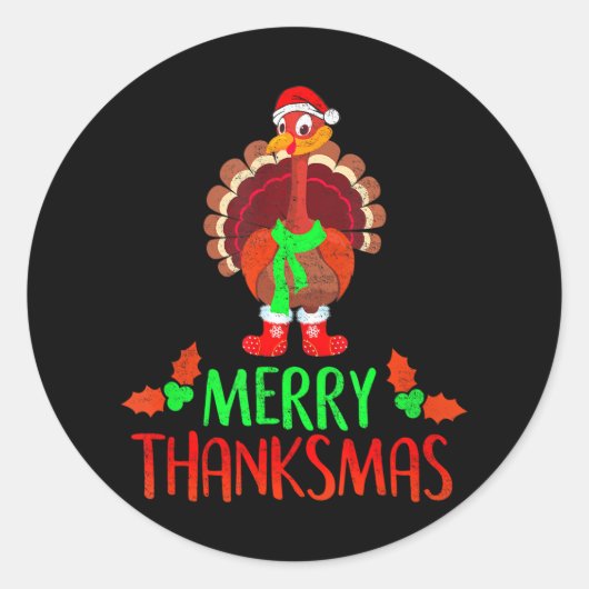 Funny Merry Thanksmas Feestelijke Thanksgiving Ronde Sticker (Voorkant)
