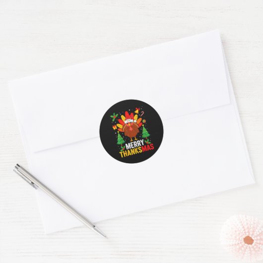 Funny Merry Thanksmas Happy Thanksgiving Santa Tur Ronde Sticker (Envelop)