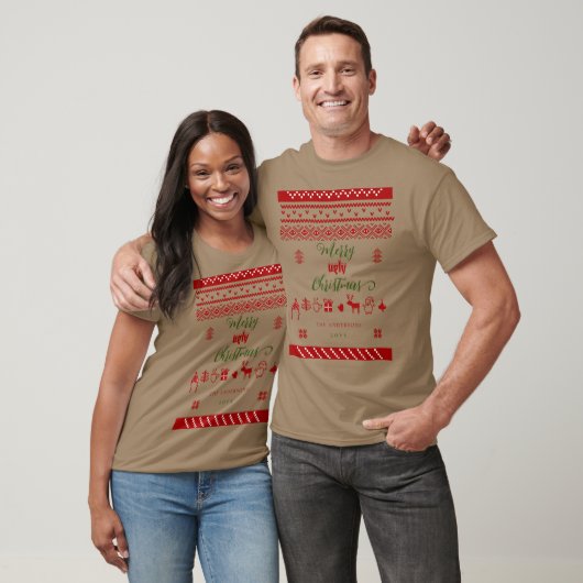 Funny Merry Ugly KerstSweater Red Matching T-shirt (Unisex)