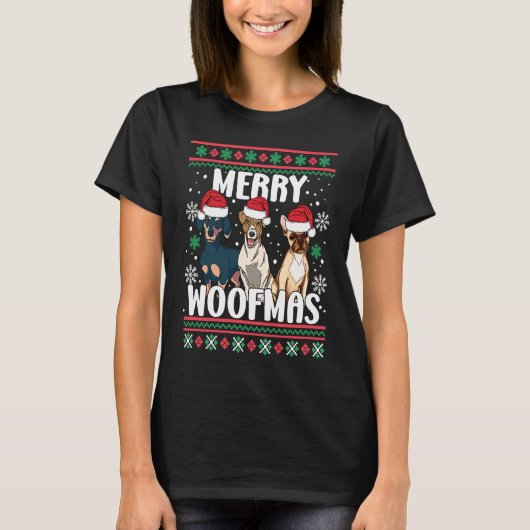 Funny Merry Woofmas Santa Claus Dogs Ugly Christma T-shirt (Voorkant)