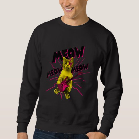 Funny Metal Cat Plays Guitar Trui (Voorkant)