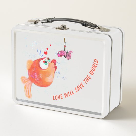 Funny Metal Lunch Box met Vis en Worm - Cartoon (Voorkant)