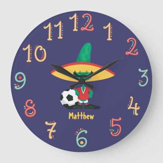 Funny Mexicaanse Football boys Soccer Wall Clock Grote Klok (Voorkant)