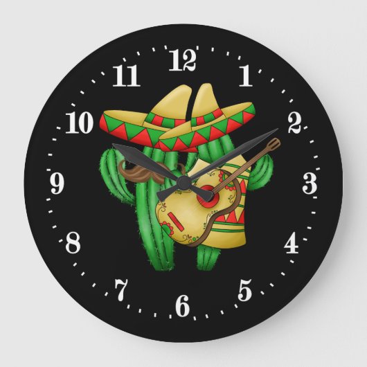 Funny Mexican cactus decor Large Clock Grote Klok (Voorkant)
