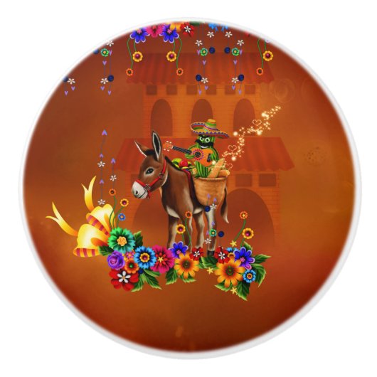 Funny mexican cactus keramische knop (Voorkant)