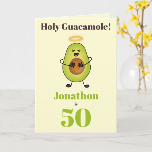 Funny Mexican food avocado pun 50th Kaart (Gele Bloem)
