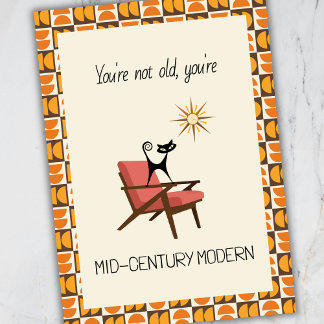 Funny Mid-Century Modern Atomic Cat Birthday Card Feestdagenkaart