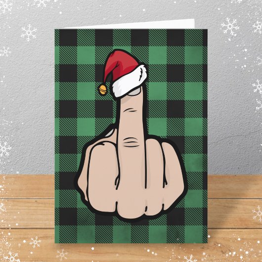 Funny Middle Finger Santa Hat Folded Kerstmis Feestdagen Kaart