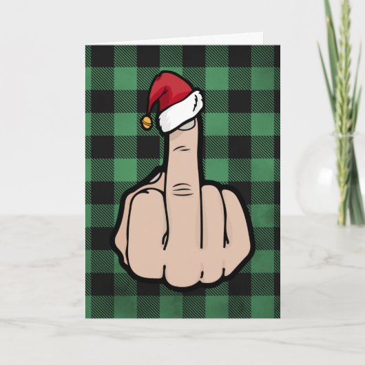 Funny Middle Finger Santa Hat Folded Kerstmis Feestdagen Kaart (Voorkant)