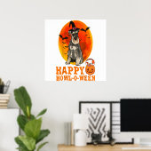 Funny Miniature Schnauzer Dog Halloween Happy Howl Poster (Thuiskantoor)