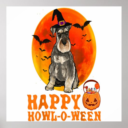 Funny Miniature Schnauzer Dog Halloween Happy Howl Poster (Voorkant)