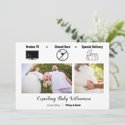 Funny Minimalist Broken TV Zwangerschap Aankondiging (Staand voorkant)