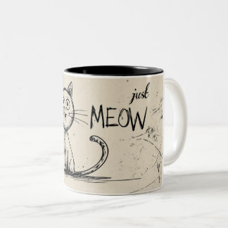 Funny Minimalist Cat Illustration With "Just Meow" Tweekleurige Koffiemok