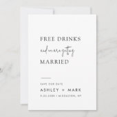 Funny Minimalist Script Free Drink Wedding Save The Date (Voorkant)