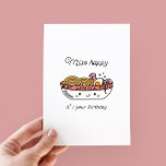 Funny Miso Ramen Birthday Flat Kaart<br><div class="desc">Miso blij dat het jouw verjaardag is - grappige gedenkkaart met een schattige kawaii-illustratie van miso ramen noedles</div>