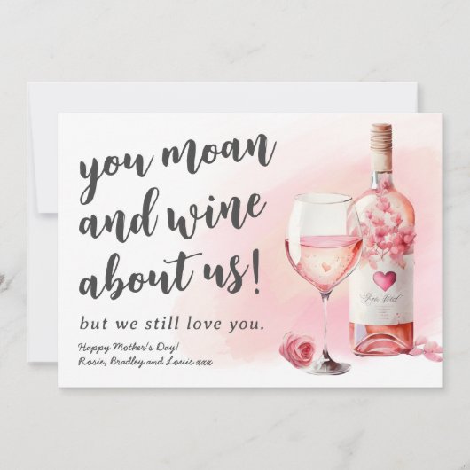 Funny Moan and Wine Moederdag Kaart (Voorkant)
