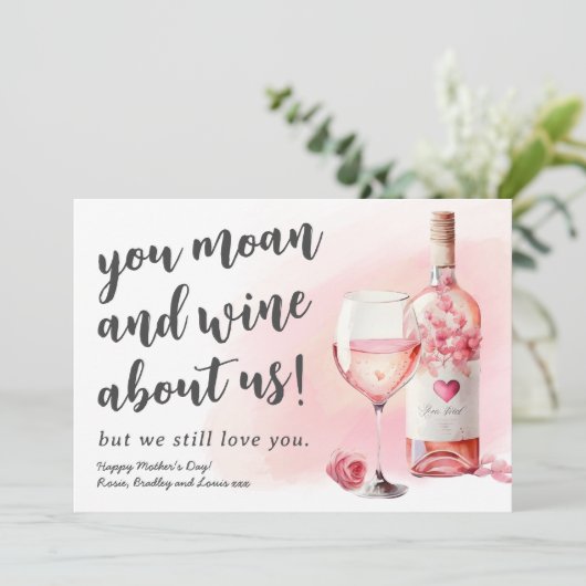 Funny Moan and Wine Moederdag Kaart (Staand voorkant)