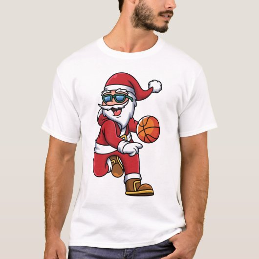 Funny Modern Basketball Santa Feestdagen T-shirt (Voorkant)