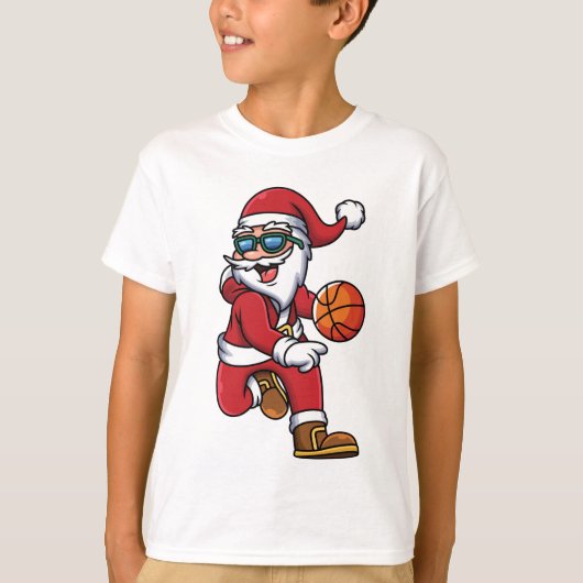 Funny Modern Basketball Santa Feestdagen T-shirt (Voorkant)