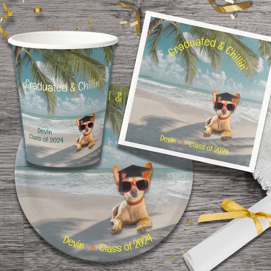 Funny Modern Dog Beach Afstuderen Papier Bord
