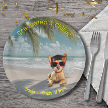 Funny Modern Dog Beach Afstuderen Papier Bord