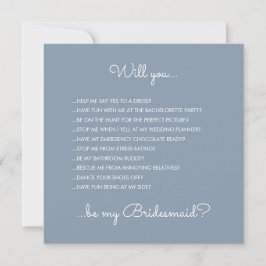 Funny Modern Dusty Blue Script Bridesmaid Voorstel Kaart