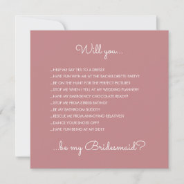 Funny Modern Dusty Roos Script Bridesmaid Voorstel Kaart