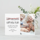 Funny Modern Happy Nieuwjaar 3 Foto Holiday Kaart (Staand voorkant)
