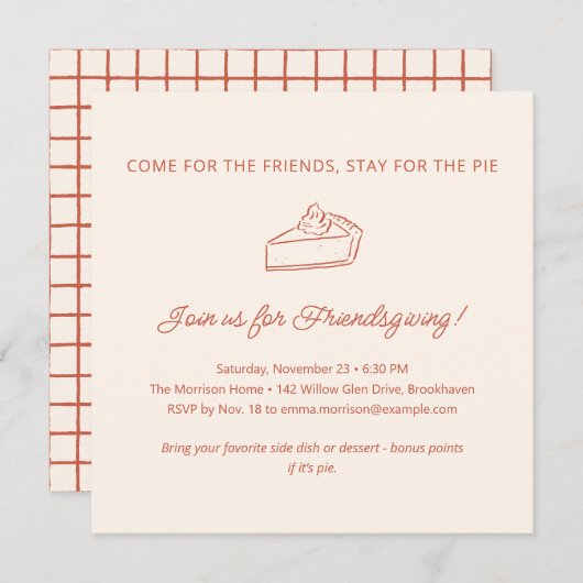 Funny Modern Pie Friendsgiving Party Thanksgiving Kaart (Voorkant / Achterkant)