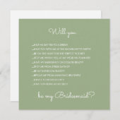 Funny Modern Sage Green Script Bridesmaid Voorstel Kaart (Voorkant / Achterkant)