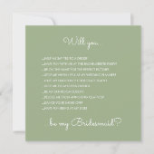 Funny Modern Sage Green Script Bridesmaid Voorstel Kaart (Voorkant)