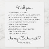 Funny Modern Script Bridesmaid-voorstel Gift Wijn Etiket (Enkel label)