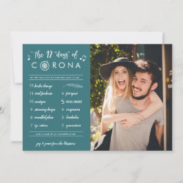 Funny Modern Twelve Days of Corona Blauwgroen Foto Feestdagenkaart