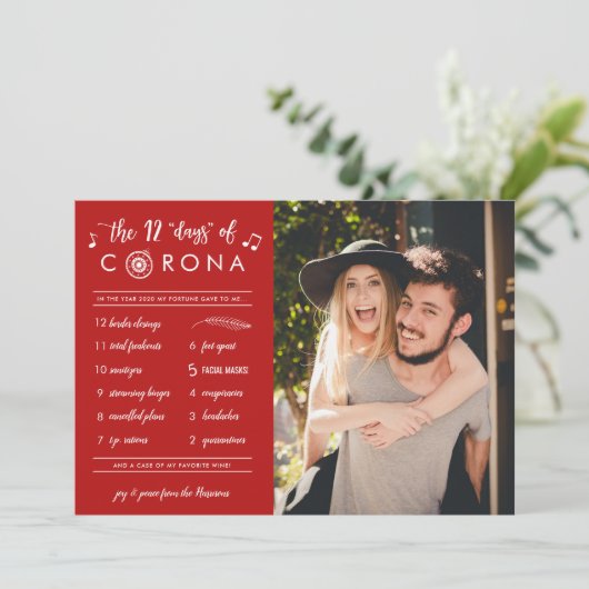Funny Modern Twelve Days of Corona Red Photo Feestdagenkaart (Staand voorkant)
