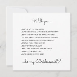 Funny Modern White Script Bridesmaid Voorstel Kaart