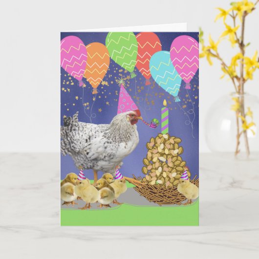 Funny Moeder Clucking Birthday Hen en Chicks Kaart (Gele Bloem)