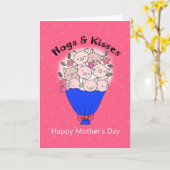 Funny Moederdag Cute Pig Hogs en Kisses Floral Kaart (Gele Bloem)