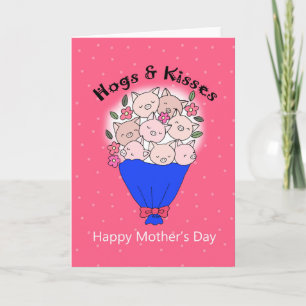Funny Moederdag Cute Pig Hogs en Kisses Floral Kaart