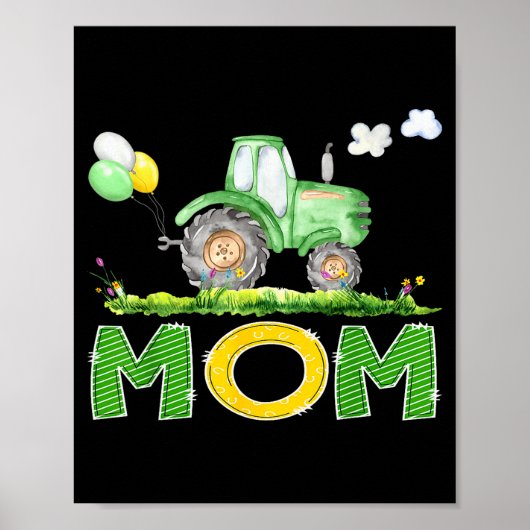 Funny Mom Birthday Boy Tractor Farm Truck Matching Poster (Voorkant)