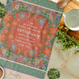 Funny Mom Quote Floral Dragonfly Oranje naam Theedoek